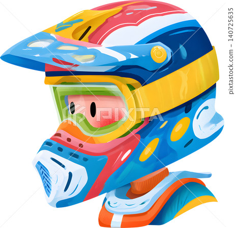 Cute Boy Wearing Colorful Racing Helmet Illustration Cute Boy Wearing Colorful Racing Helmet Illustration 140725635