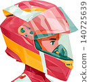 Cute Boy Wearing Colorful Racing Helmet Illustration 140725639