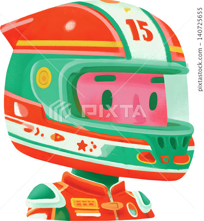 Cute Boy Wearing Colorful Racing Helmet Illustration Cute Boy Wearing Colorful Racing Helmet Illustration 140725655