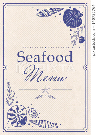 Seafood Menu Cover Template with Seashell Border Coastal Vintage Line Art 140725764