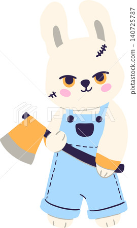Sassy Halloween Preppy Creepy Rabbit wearing Overalls and holding Axe in Coquette style Cute Spooky Clipart Sassy Halloween Preppy Creepy Rabbit wearing Overalls and holding Axe in Coquette style Cute Spooky Clipart 140725787
