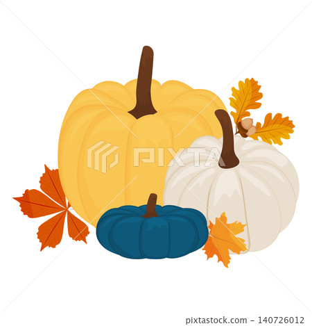 Cute autumn postcard. different ripe pumpkin and autumn leaves. vector illustration. harvest day, halloween Cute autumn postcard. different ripe pumpkin and autumn leaves. vector illustration. harvest day, halloween 140726012