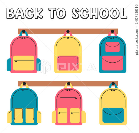 A set of school backpacks. Flat vector illustration. The concept of back to school, education, school day off, first grade 140726016
