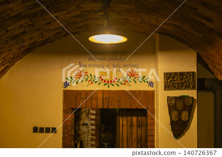 Moravian wine cellar featuring traditional folk art mural Moravian wine cellar featuring traditional folk art mural 140726367