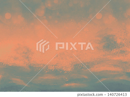 A fantastical Japanese-style background illustration featuring waves and sparkling spray on the ocean at dusk. A fantastical Japanese-style background illustration featuring waves and sparkling spray on the ocean at dusk. 140726413