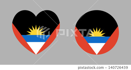 Flag of Antigua and Barbuda heart, round button, icon, badge, sticker, backdrop, banner set. Antigua and Barbuda flag circle, heart shaped flag. Flag of Antigua and Barbuda heart, round button, icon, badge, sticker, backdrop, banner set. Antigua and Barbuda flag circle, heart shaped flag. 140726439