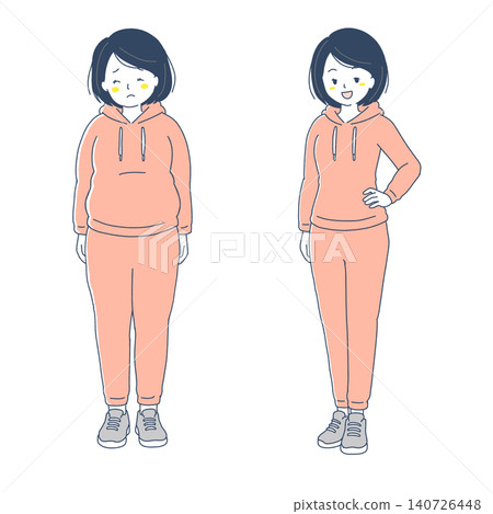 Before and after comparison illustration of weight loss. Before and after comparison illustration of weight loss. 140726448