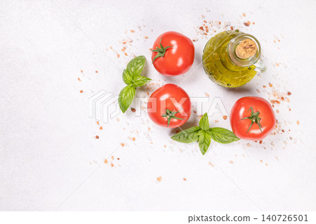 Fresh tomatoes, basil, olive oil, and salt 140726501