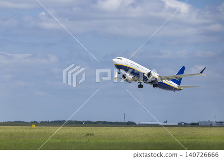 Passenger airplane taking off from airport in Hostivice Passenger airplane taking off from airport in Hostivice 140726666