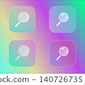 Set of transparent matte glass frames different shapes and transparency with magnifying glass shortcuts. Template on color gradient background. 140726735