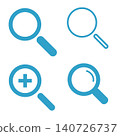 Magnifying glass icon. Set of four simple blue magnifier isolated on transparent background 140726737