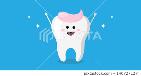 cute happy tooth character with toothpaste vector illustration cute happy tooth character with toothpaste vector illustration 140727127