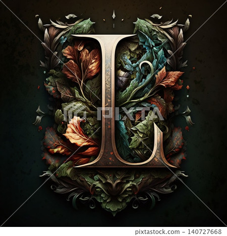 Luxury capital letter L with floral ornament on dark background. 140727668