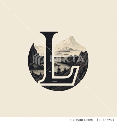 Initial Letter L Logo with Mountain Landscape. Vintage Retro Design. 140727694