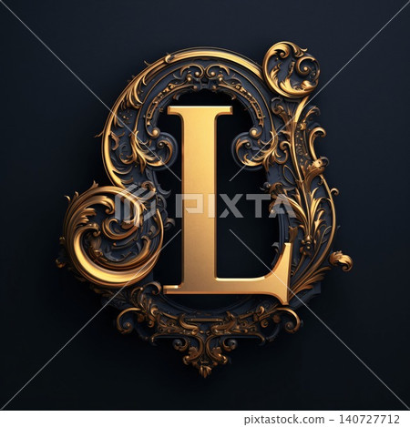 Luxury golden capital letter L in Victorian style. 3D rendering 140727712