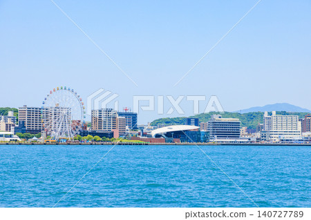 View of Shimonoseki City from the Kanmon Ferry, Kitakyushu City, Fukuoka Prefecture View of Shimonoseki City from the Kanmon Ferry, Kitakyushu City, Fukuoka Prefecture 140727789