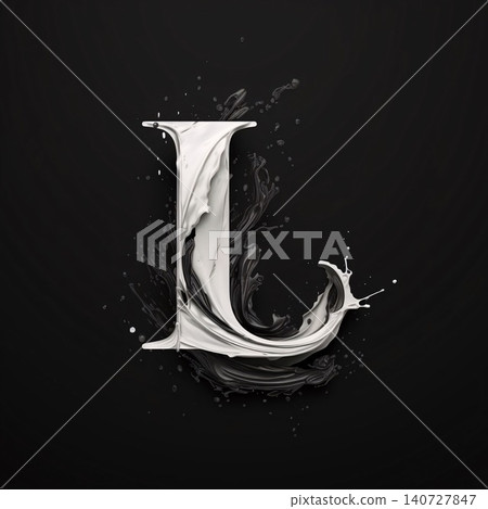 Letter L painted in black and white paint with splash. 3d illustration 140727847