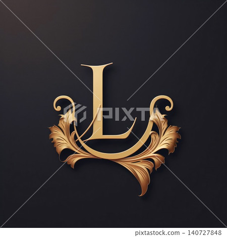 L letter. Luxury monogram with golden ornament on black background. 140727848