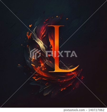 Letter L in fire flames on a dark background. Vector illustration. 140727862