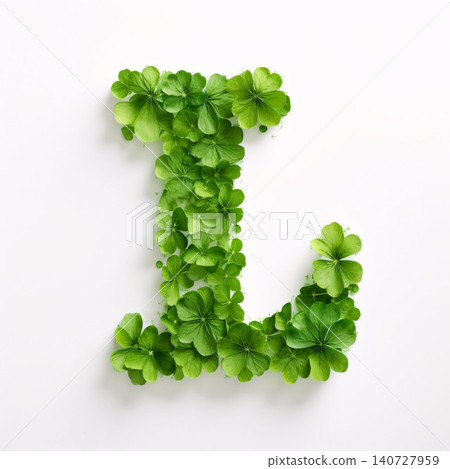Letter L made of green leaves on white background. Flat lay, top view 140727959