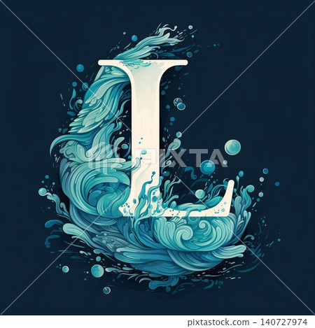 Vector illustration of letter L with blue water splash and splash on dark background 140727974