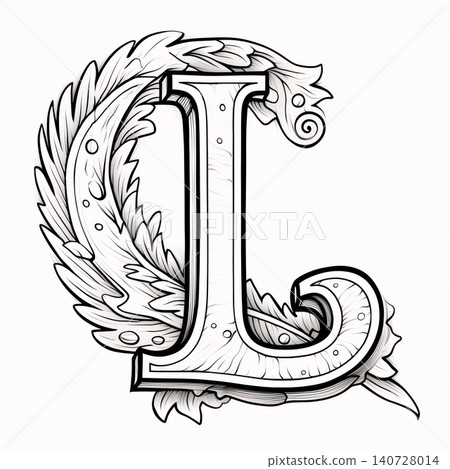 Vintage capital letter L with floral ornament. Hand drawn vector illustration. 140728014