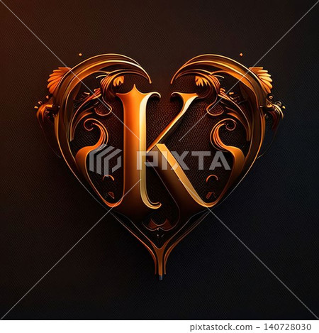 Luxury letter K in the shape of a heart with ornament. Luxury letter K in the shape of a heart with ornament. 140728030