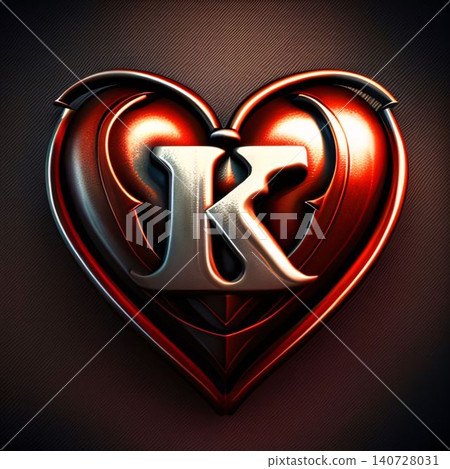 K letter in heart shape on dark background. 3d illustration 140728031