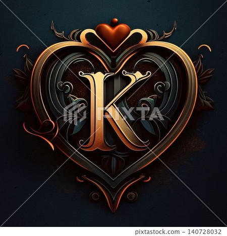 ornamental shield in the shape of a heart with the letter K ornamental shield in the shape of a heart with the letter K 140728032