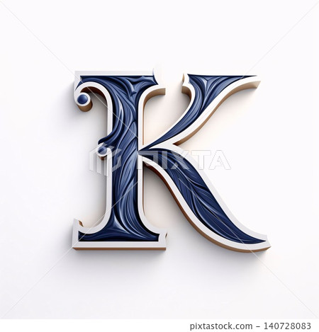 3d render of wooden capital letter K with blue paint on white background 3d render of wooden capital letter K with blue paint on white background 140728083