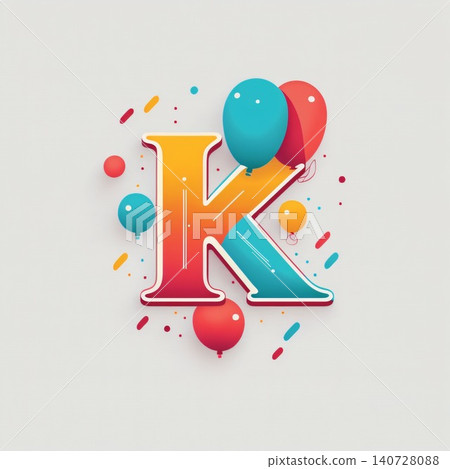 K letter with balloons and confetti. Happy Birthday Greeting Card K letter with balloons and confetti. Happy Birthday Greeting Card 140728088