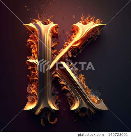Flaming letter K with fire effect on dark background. 3D rendering Flaming letter K with fire effect on dark background. 3D rendering 140728091