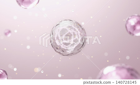 A 3D image of a transparent water capsule and DNA helix structure against a pink background. A 3D image of a transparent water capsule and DNA helix structure against a pink background. 140728145