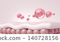 3D image of bilayer exosomes and collagen molecules against a pink background. 140728156