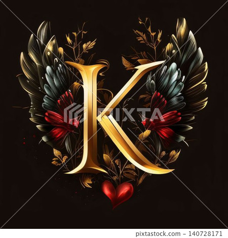 Luxury letter K with heart and flowers. Vector illustration. Luxury letter K with heart and flowers. Vector illustration. 140728171