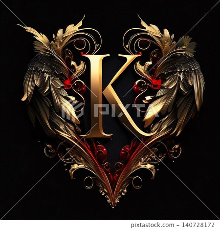 Luxury golden letter K with heart, wings and crowns. Luxury golden letter K with heart, wings and crowns. 140728172