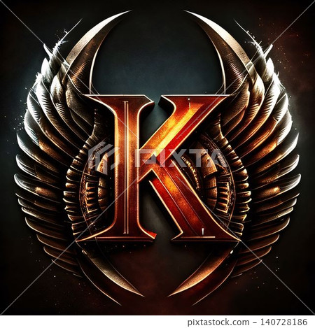 Tribal letter K with wings on black background. 3D rendering Tribal letter K with wings on black background. 3D rendering 140728186