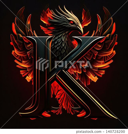 Symbol of k with abstract wings on black background. 3D rendering. Symbol of k with abstract wings on black background. 3D rendering. 140728200