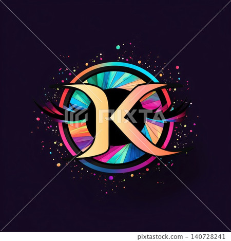 K letter logo with colorful splash on black background, vector illustration. 140728241