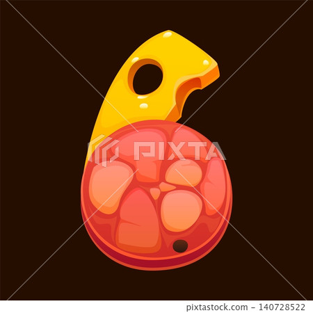 Sausage and cheese for breakfast font type and cartoon morning food English alphabet typeface. Breakfast font number 6 six of sandwich salami or ham with cheese slice for lunch food typography Sausage and cheese for breakfast font type and cartoon morning food English alphabet typeface. Breakfast font number 6 six of sandwich salami or ham with cheese slice for lunch food typography 140728522