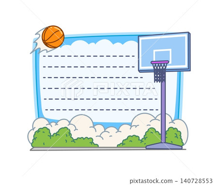 Kids memo note with basketball game frame for message sticker or task plan. Cartoon memo note with sport frame of basketball ball and hoop basket on courts for adhesive post or daily agenda planner Kids memo note with basketball game frame for message sticker or task plan. Cartoon memo note with sport frame of basketball ball and hoop basket on courts for adhesive post or daily agenda planner 140728553