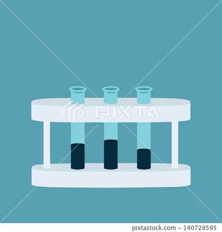 Test tube stand with beakers filled liquid on blue background Test tube stand with beakers filled liquid on blue background 140728595