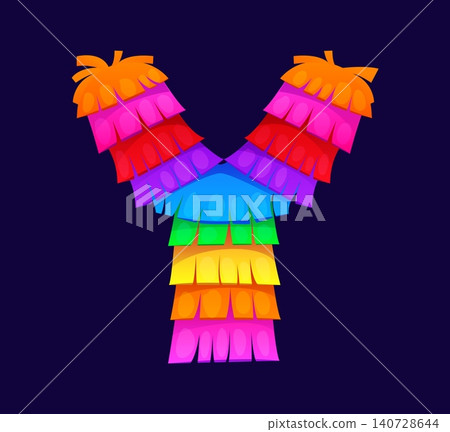 Pinata font and Mexican fiesta letters typeface or cartoon ABC type for Mexico holiday, vector English alphabet. Mexican pinata font of letter Y with colorful fringes for fiesta party or birthday type Pinata font and Mexican fiesta letters typeface or cartoon ABC type for Mexico holiday, vector English alphabet. Mexican pinata font of letter Y with colorful fringes for fiesta party or birthday type 140728644