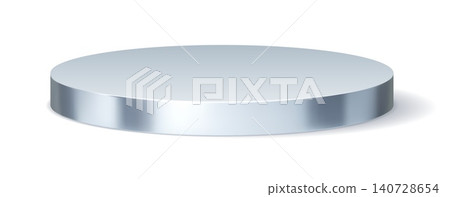 Silver round podium and 3D stage platform pedestal for product display stand. 3D silver podium of chrome cylinder or metal round pedestal with stainless steel metallic shine texture for showcase Silver round podium and 3D stage platform pedestal for product display stand. 3D silver podium of chrome cylinder or metal round pedestal with stainless steel metallic shine texture for showcase 140728654