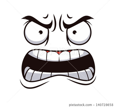 Angry wrathy cartoon face emotion with yelling and grumpy irate expression. Emoji cartoon face with expression of anger or threatening rampant look with furious eyes and rage emotion for emoticon Angry wrathy cartoon face emotion with yelling and grumpy irate expression. Emoji cartoon face with expression of anger or threatening rampant look with furious eyes and rage emotion for emoticon 140728658