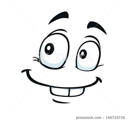 Comic cute face expression of cartoon smile with happy facial emotion for emoticon icon. Cheerful face emoji with positive vibe or good mood and funny comic expression of cartoon face expression Comic cute face expression of cartoon smile with happy facial emotion for emoticon icon. Cheerful face emoji with positive vibe or good mood and funny comic expression of cartoon face expression 140728738