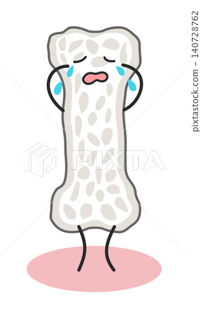 An illustration of a bone affected by osteoporosis that is crying. An illustration of a bone affected by osteoporosis that is crying. 140728762