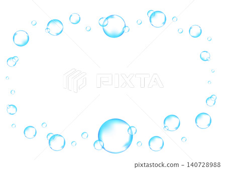 泡泡，肥皂泡，夏天，鮮豔的藍色邊框 140728988