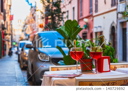 Rome, cafe terrace seating, Via Vite 140729892