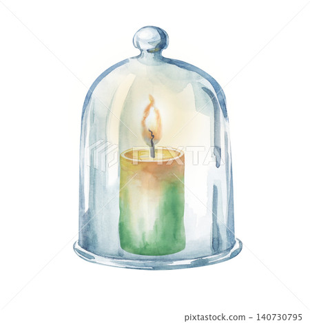 Hand-drawn watercolor burning candle under glass cloche isolated on white background. For Halloween designs, witchcraft themes, and cozy autumn decor. Hand-drawn watercolor burning candle under glass cloche isolated on white background. For Halloween designs, witchcraft themes, and cozy autumn decor. 140730795